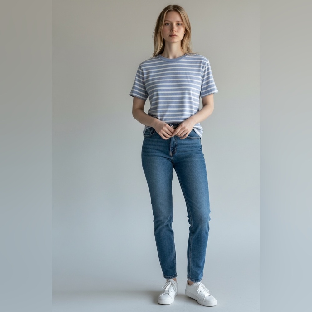 Blue & White Horizontal Striped T-Shirt